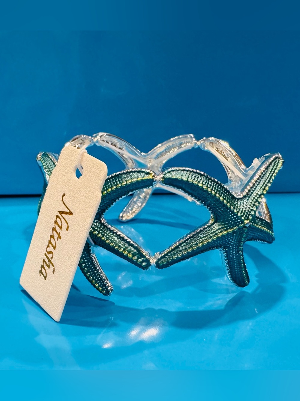 NWT Natasha Teal Starfish Bracelet with Green Accents